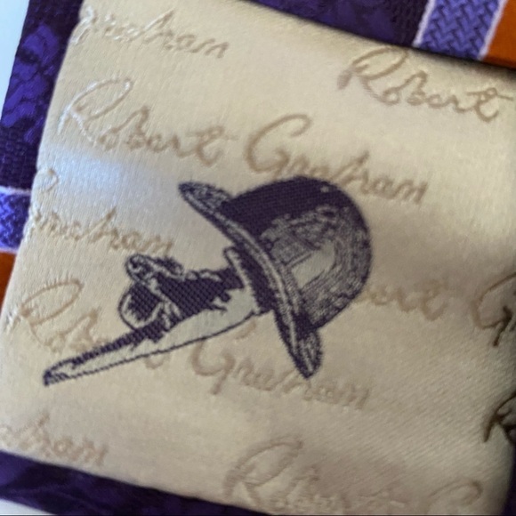 Robert Graham Purple Striped Floral Silk Tie 60” Length - Picture 5 of 9